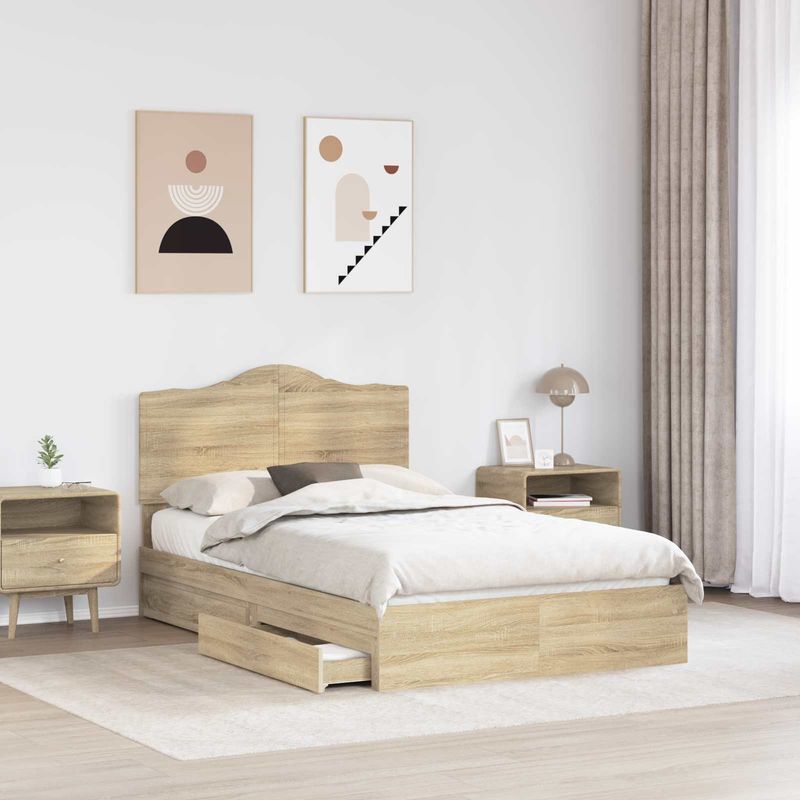 Casa si Gradina - Mobilier - Paturi si accesorii - Paturi - Pat cu storage Stejar Sonoma 135 x 190 cm Lemn compozit - Infinity.ro