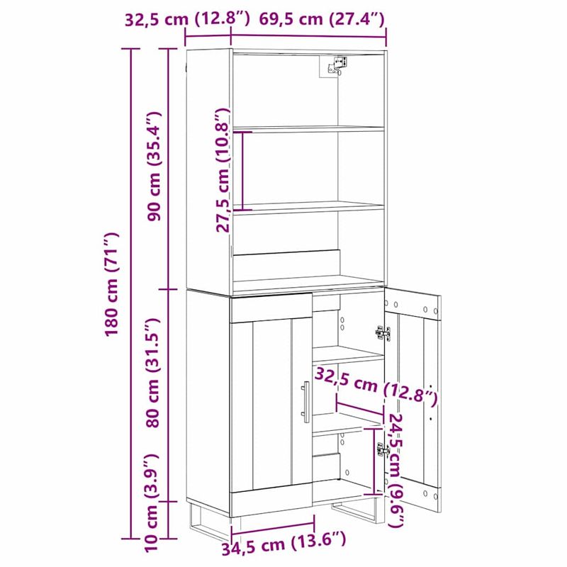 Casa si Gradina - Mobilier - Comode si corpuri - Corpuri bucatarie - Bufet Stejar Artizanal 69,5 x 34 x 180 cm Lemn compozit - Infinity.ro