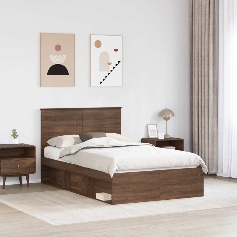 Casa si Gradina - Mobilier - Paturi si accesorii - Paturi - Cadru de pat Stejar inchis 120 x 190 cm Lemn de pin masiv - Infinity.ro