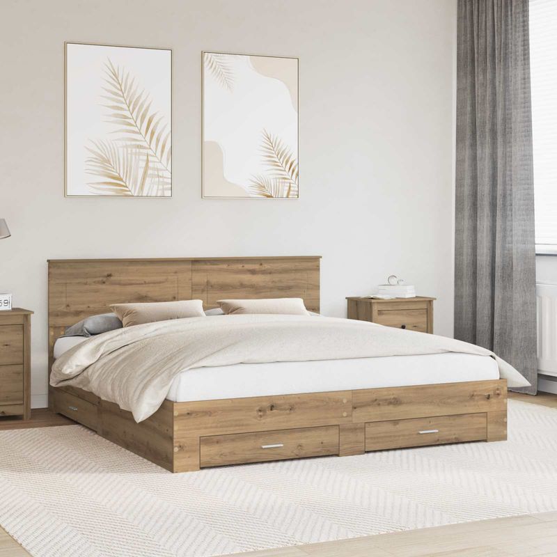 Casa si Gradina - Mobilier - Paturi si accesorii - Paturi - Cadru de pat Stejar Artizanal 180 x 200 cm Lemn compozit - Infinity.ro