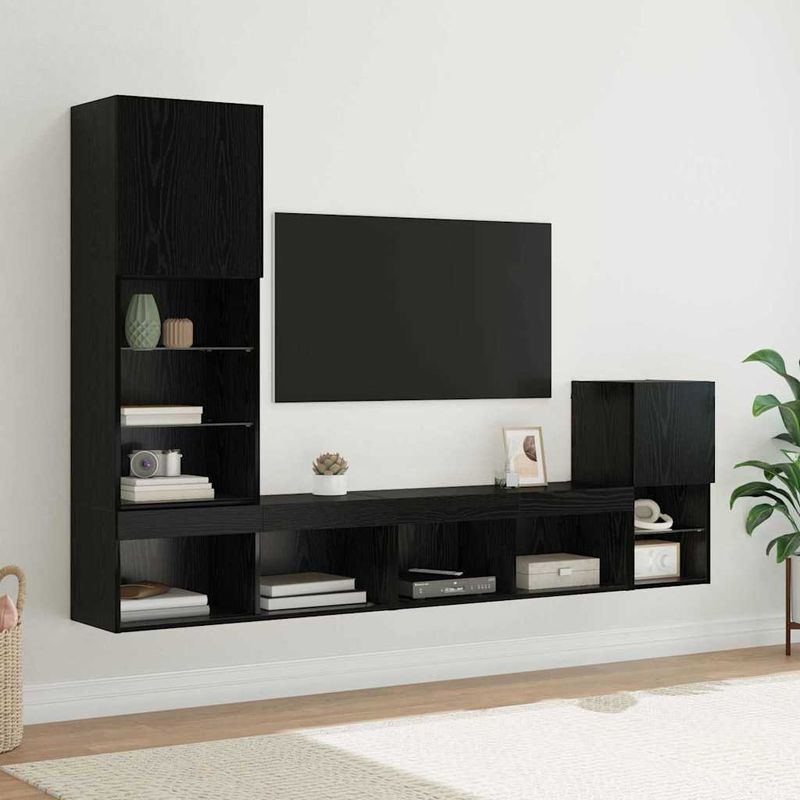 Casa si Gradina - Mobilier - Comode si corpuri - Comode - Unitati pentru Pereti de TV Stejar Negru Lemn compozit - Infinity.ro