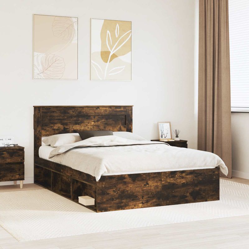 Casa si Gradina - Mobilier - Paturi si accesorii - Paturi - Cadru de pat Stejar fumuriu 150 x 200 cm Lemn de pin masiv - Infinity.ro