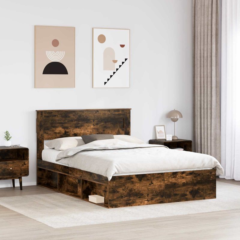 Casa si Gradina - Mobilier - Paturi si accesorii - Paturi - Cadru de pat Stejar fumuriu 150 x 200 cm Lemn de pin masiv - Infinity.ro