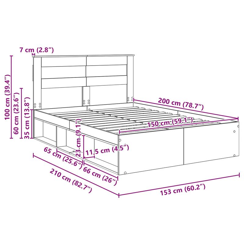 Casa si Gradina - Mobilier - Paturi si accesorii - Paturi - Cadru de pat Stejar fumuriu 150 x 200 cm Lemn de pin masiv - Infinity.ro