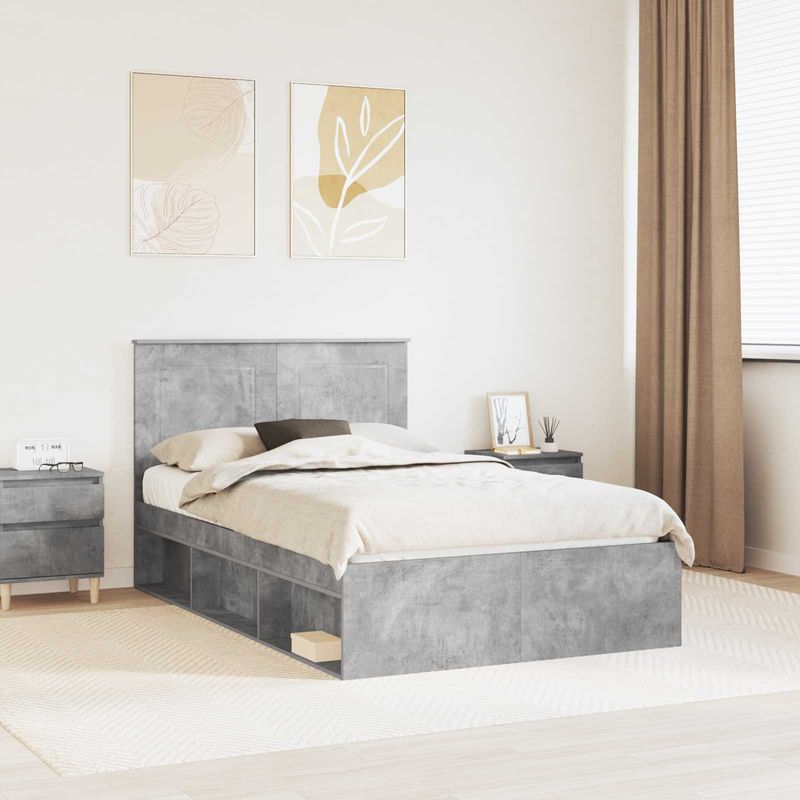 Casa si Gradina - Mobilier - Paturi si accesorii - Paturi - Cadru de pat Gri Concret 135 x 190 cm Lemn de pin masiv - Infinity.ro