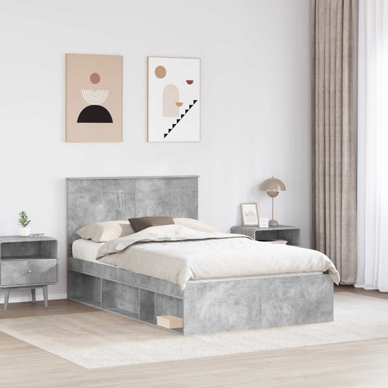 Casa si Gradina - Mobilier - Paturi si accesorii - Paturi - Cadru de pat Gri Concret 135 x 190 cm Lemn de pin masiv - Infinity.ro