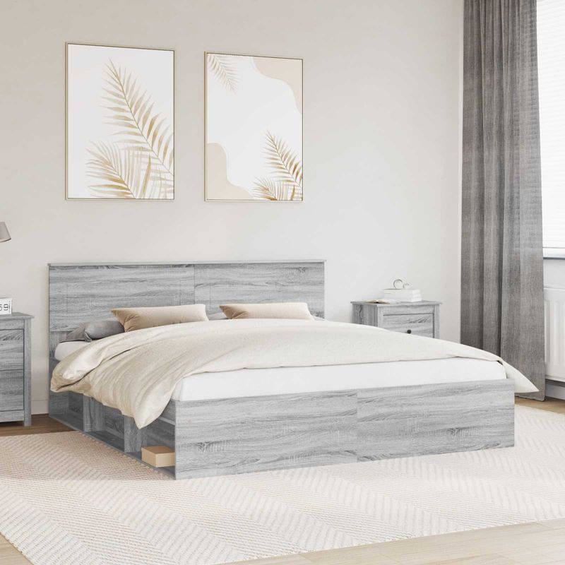 Casa si Gradina - Mobilier - Paturi si accesorii - Paturi - Cadru de pat cu headboard Gri Sonoma 180 x 200 cm Lemn compozit - Infinity.ro