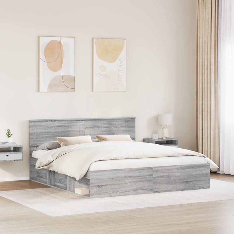 Casa si Gradina - Mobilier - Paturi si accesorii - Paturi - Cadru de pat cu headboard Gri Sonoma 180 x 200 cm Lemn compozit - Infinity.ro