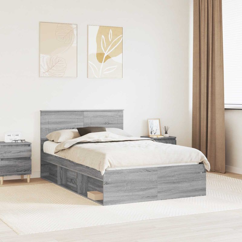 Casa si Gradina - Mobilier - Paturi si accesorii - Paturi - Cadru de pat cu headboard Gri Sonoma 135 x 190 cm Lemn compozit - Infinity.ro
