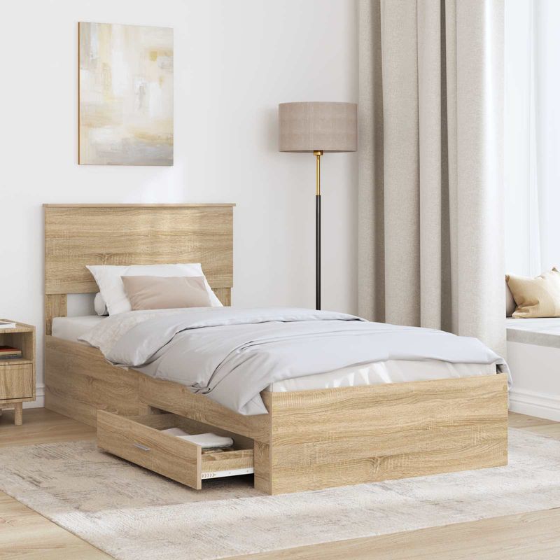 Casa si Gradina - Mobilier - Paturi si accesorii - Paturi - Cadru de pat cu sertar Stejar Sonoma 100 x 200 cm Lemn compozit - Infinity.ro