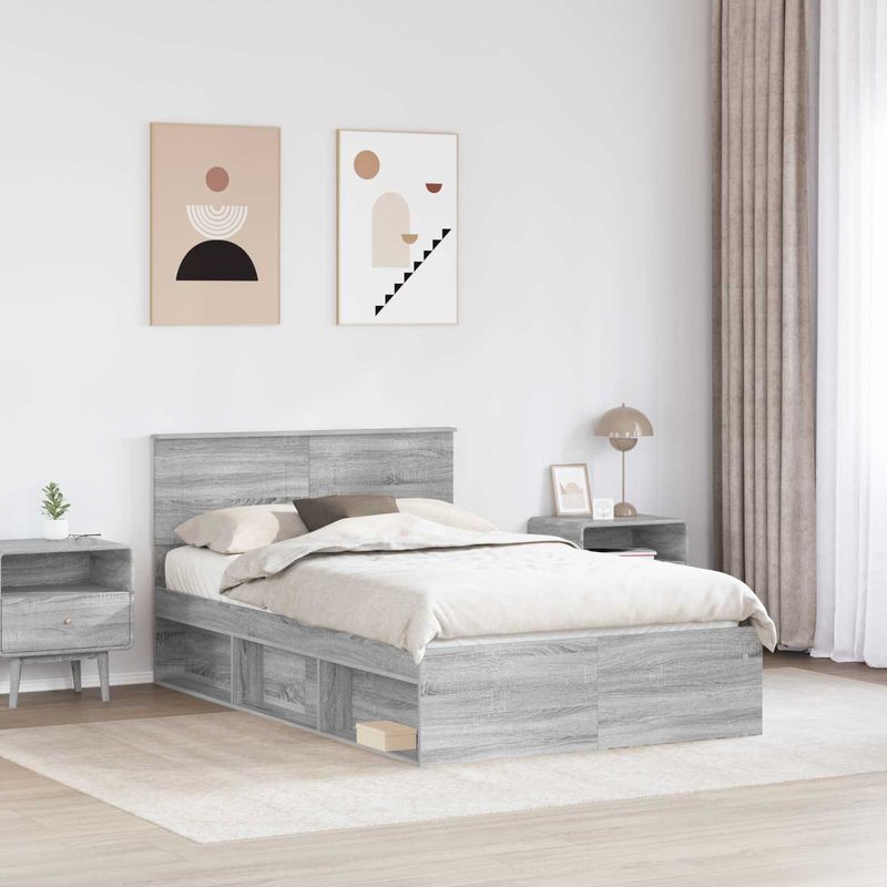 Casa si Gradina - Mobilier - Paturi si accesorii - Paturi - Cadru de pat cu headboard Gri Sonoma 135 x 190 cm Lemn compozit - Infinity.ro
