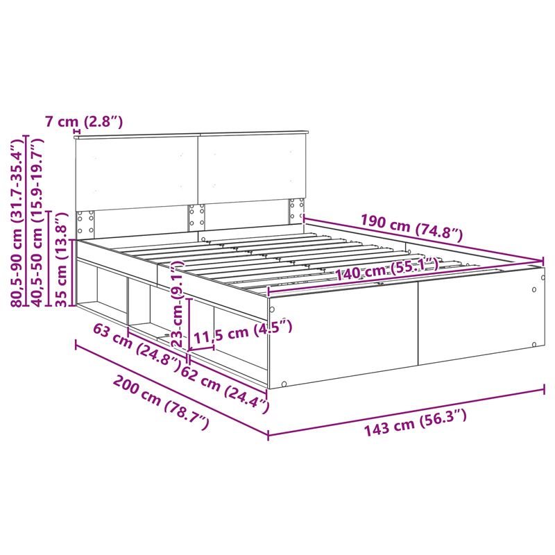 Casa si Gradina - Mobilier - Paturi si accesorii - Paturi - Cadru de pat Stejar artizanal 140 x 190 cm Lemn compozit - Infinity.ro