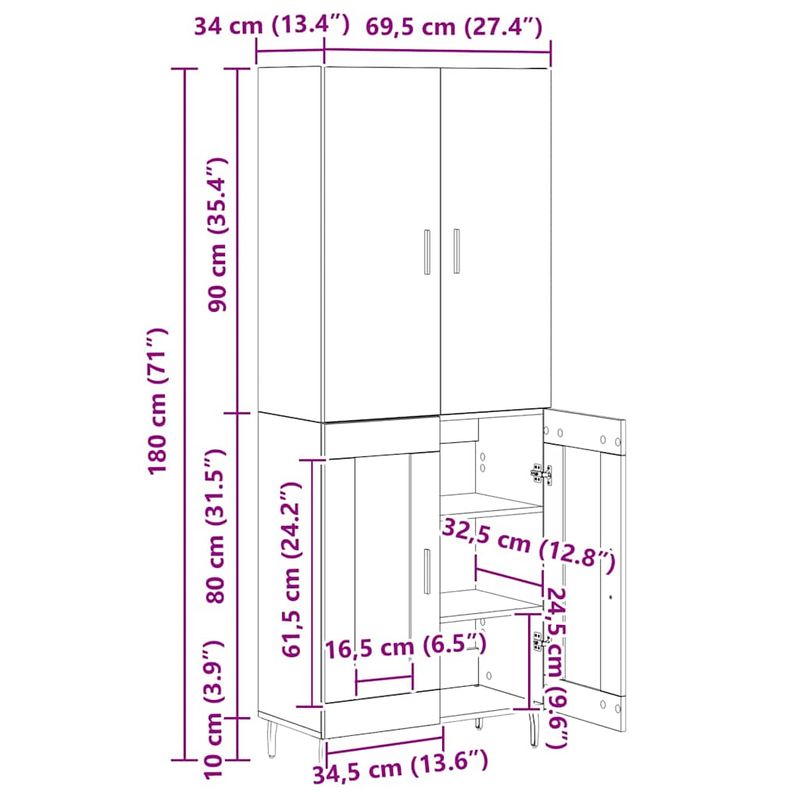 Casa si Gradina - Mobilier - Comode si corpuri - Corpuri bucatarie - Bufet Lemn Vechi 69,5 x 34 x 180 cm Lemn Stratificat si Sticla - Infinity.ro