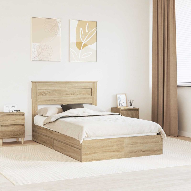 Casa si Gradina - Mobilier - Paturi si accesorii - Paturi - Pat cu storage Stejar Sonoma 120 x 200 cm Lemn compozit - Infinity.ro