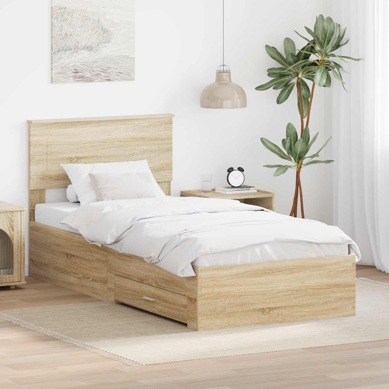 Casa si Gradina - Mobilier - Paturi si accesorii - Paturi - Cadru de pat cu sertar Stejar Sonoma 90 x 200 cm Lemn compozit - Infinity.ro
