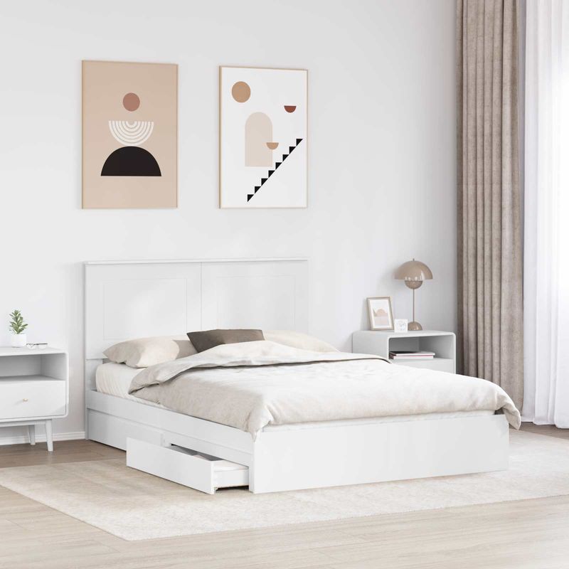 Casa si Gradina - Mobilier - Paturi si accesorii - Paturi - Pat cu storage cu headboard Alb 140 x 200 cm Lemn compozit - Infinity.ro