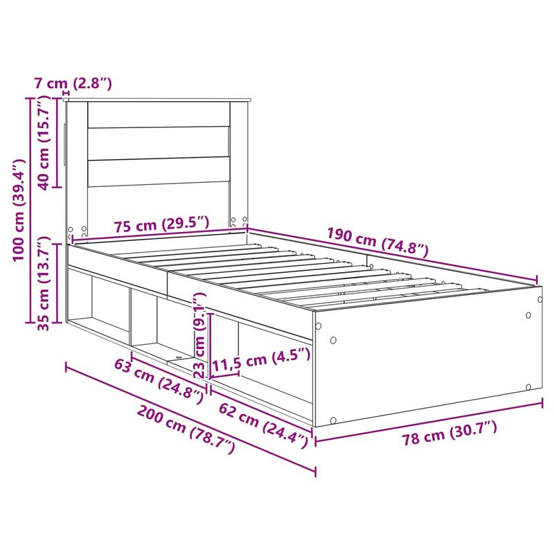 Casa si Gradina - Mobilier - Paturi si accesorii - Paturi - Cadru de pat Stejar Sonoma 75 x 190 cm Lemn de pin masiv - Infinity.ro