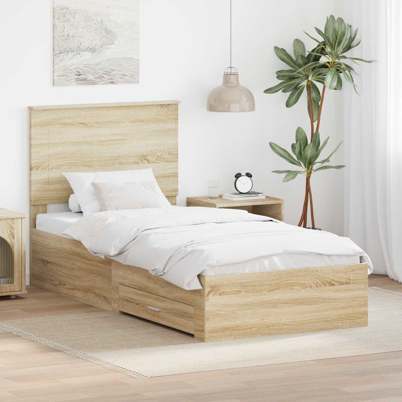 Casa si Gradina - Mobilier - Paturi si accesorii - Paturi - Cadru de pat cu sertar Stejar Sonoma 90 x 200 cm Lemn compozit - Infinity.ro