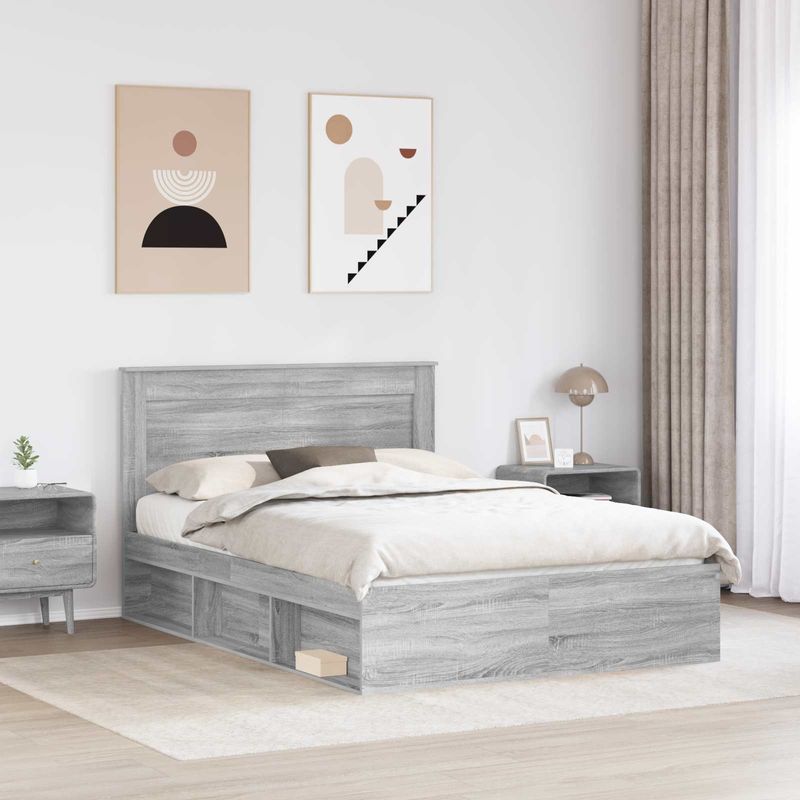 Casa si Gradina - Mobilier - Paturi si accesorii - Paturi - Cadru de pat Gri Sonoma 150 x 200 cm Lemn de pin masiv - Infinity.ro