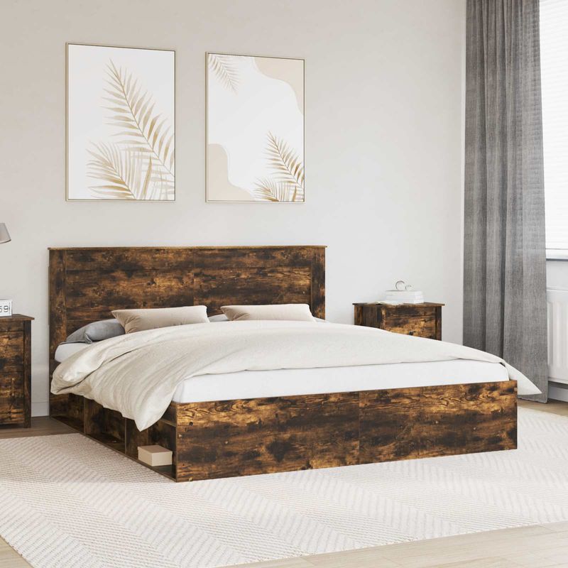 Casa si Gradina - Mobilier - Paturi si accesorii - Paturi - Cadru de pat Stejar fumuriu 180 x 200 cm Lemn de pin masiv - Infinity.ro