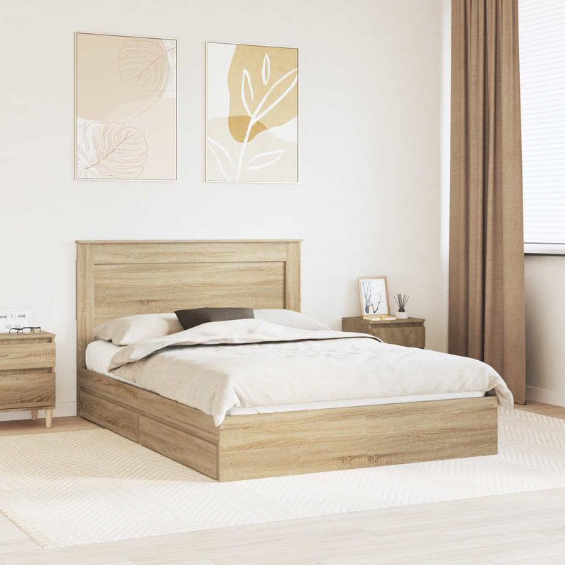 Casa si Gradina - Mobilier - Paturi si accesorii - Paturi - Pat cu storage Stejar Sonoma 140 x 190 cm Lemn compozit - Infinity.ro