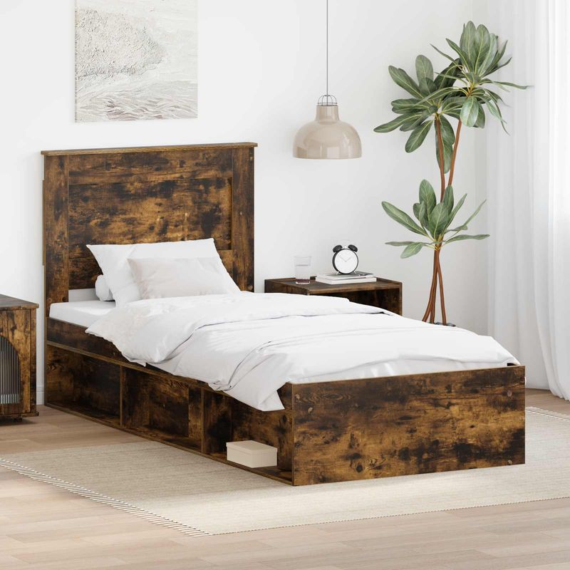 Casa si Gradina - Mobilier - Paturi si accesorii - Paturi - Cadru de pat Stejar fumuriu 75 x 190 cm Lemn de pin masiv - Infinity.ro