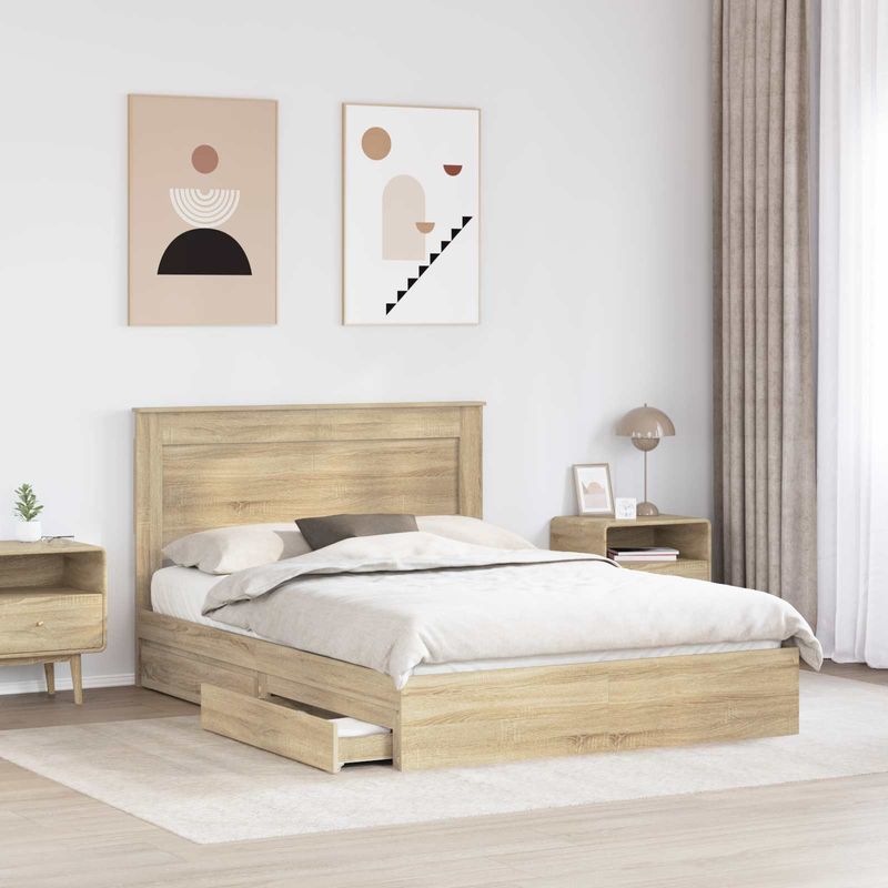 Casa si Gradina - Mobilier - Paturi si accesorii - Paturi - Pat cu storage Stejar Sonoma 140 x 190 cm Lemn compozit - Infinity.ro