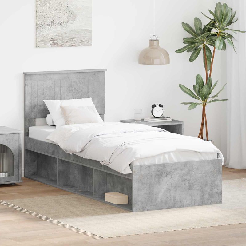 Casa si Gradina - Mobilier - Paturi si accesorii - Paturi - Cadru de pat Gri Concret 75 x 190 cm Lemn de pin masiv - Infinity.ro
