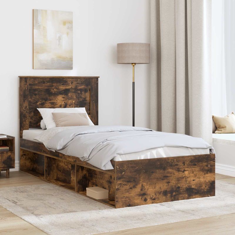 Casa si Gradina - Mobilier - Paturi si accesorii - Paturi - Cadru de pat Stejar fumuriu 75 x 190 cm Lemn de pin masiv - Infinity.ro