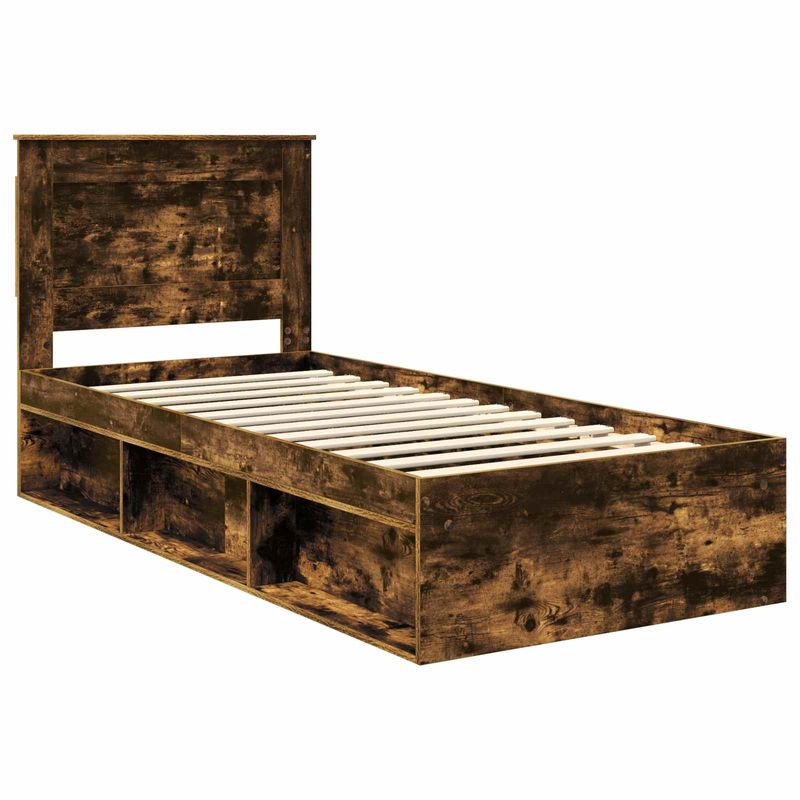 Casa si Gradina - Mobilier - Paturi si accesorii - Paturi - Cadru de pat Stejar fumuriu 75 x 190 cm Lemn de pin masiv - Infinity.ro