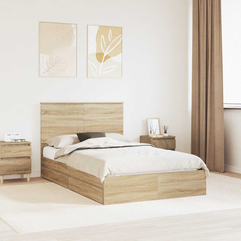 Casa si Gradina - Mobilier - Paturi si accesorii - Paturi - Pat cu storage Stejar Sonoma 135 x 190 cm Lemn compozit - Infinity.ro