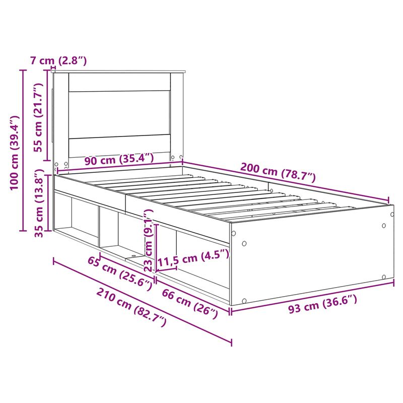 Casa si Gradina - Mobilier - Paturi si accesorii - Paturi - Cadru de pat Lemn vechi 90 x 200 cm Lemn de pin masiv - Infinity.ro