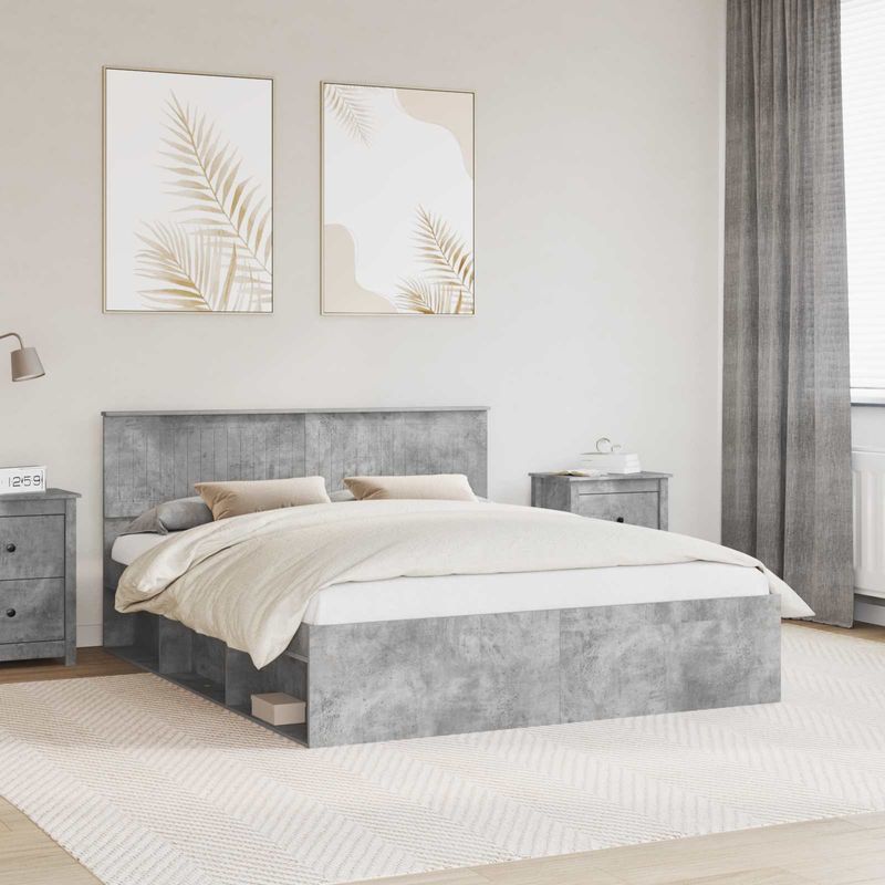 Casa si Gradina - Mobilier - Paturi si accesorii - Paturi - Cadru de pat cu headboard Beton 160 x 200 cm Lemn de pin masiv - Infinity.ro