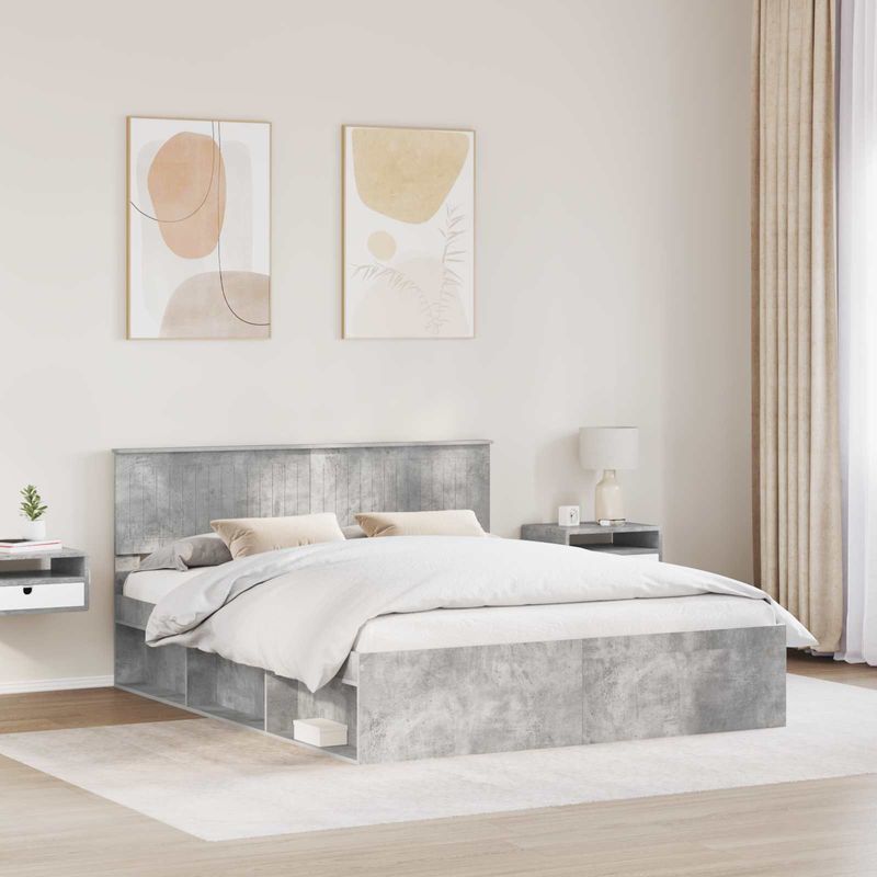 Casa si Gradina - Mobilier - Paturi si accesorii - Paturi - Cadru de pat cu headboard Beton 160 x 200 cm Lemn de pin masiv - Infinity.ro