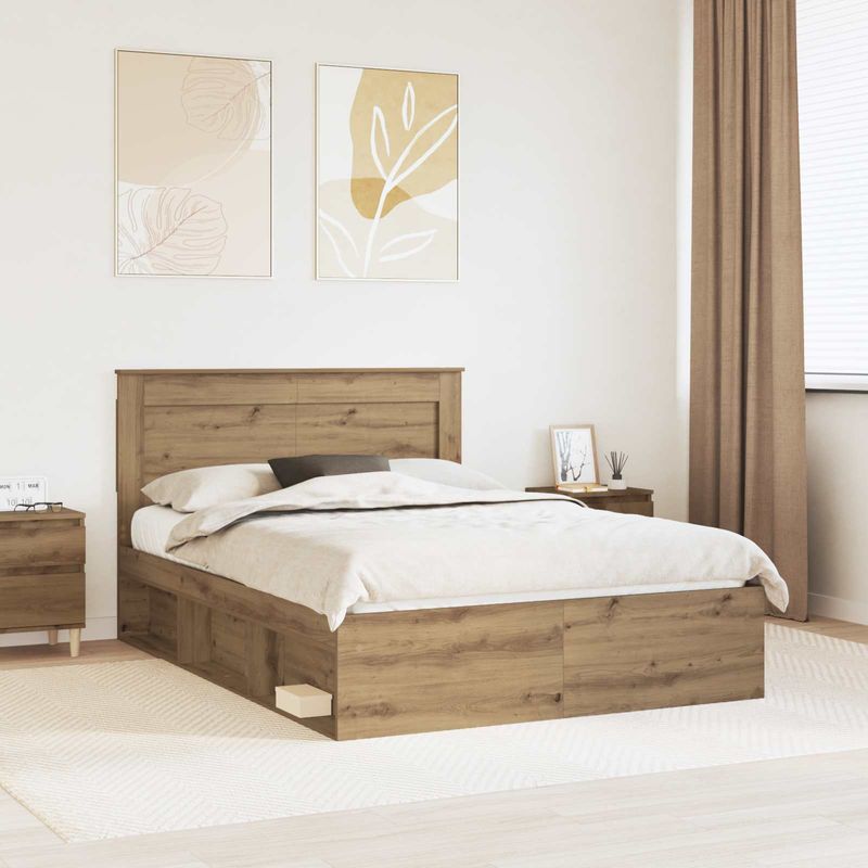 Casa si Gradina - Mobilier - Paturi si accesorii - Paturi - Cadru de pat Stejar artizanal 140 x 190 cm Lemn de pin masiv - Infinity.ro
