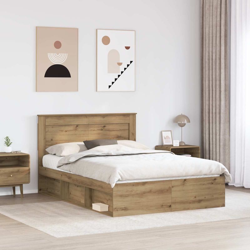 Casa si Gradina - Mobilier - Paturi si accesorii - Paturi - Cadru de pat Stejar artizanal 140 x 190 cm Lemn de pin masiv - Infinity.ro