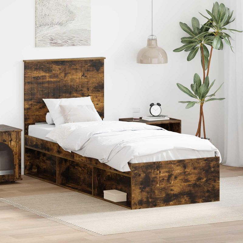 Casa si Gradina - Mobilier - Paturi si accesorii - Paturi - Cadru de pat Stejar fumuriu 75 x 190 cm Lemn de pin masiv - Infinity.ro