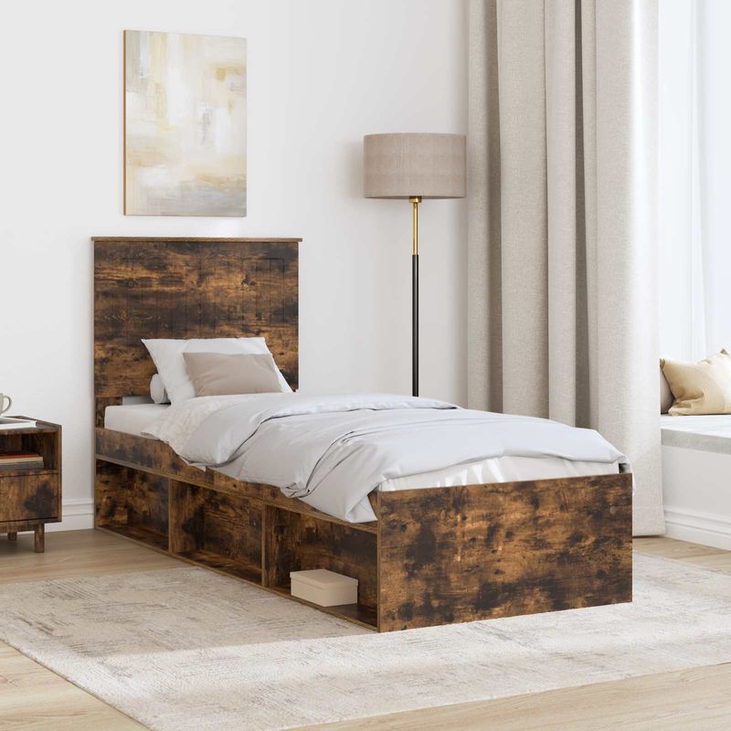 Casa si Gradina - Mobilier - Paturi si accesorii - Paturi - Cadru de pat Stejar fumuriu 75 x 190 cm Lemn de pin masiv - Infinity.ro