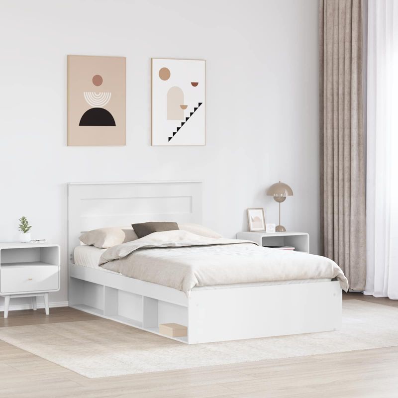 Casa si Gradina - Mobilier - Paturi si accesorii - Paturi - Cadru de pat cu headboard Alb 120 x 200 cm Lemn de pin masiv - Infinity.ro