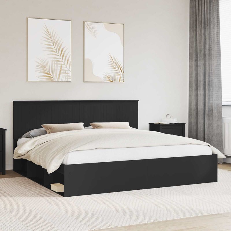Casa si Gradina - Mobilier - Paturi si accesorii - Paturi - Cadru de pat cu headboard Negru 200 x 200 cm Lemn de pin masiv - Infinity.ro