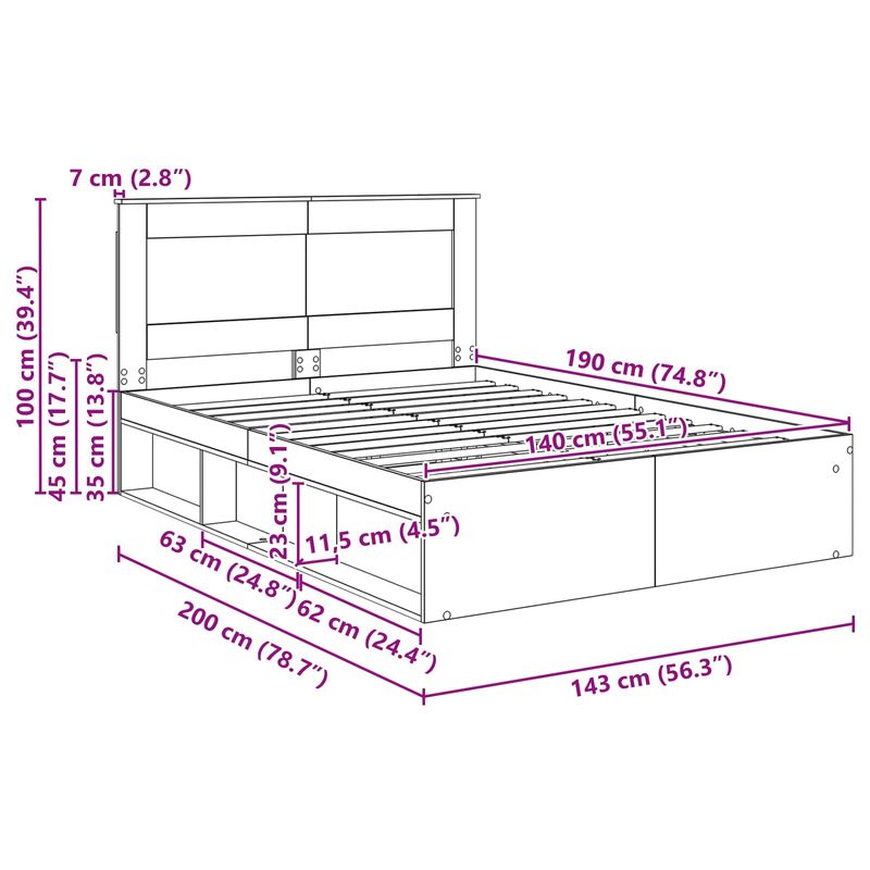 Casa si Gradina - Mobilier - Paturi si accesorii - Paturi - Cadru de pat Stejar artizanal 140 x 190 cm Lemn de pin masiv - Infinity.ro