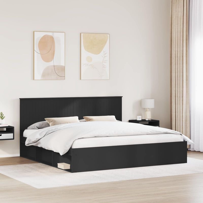 Casa si Gradina - Mobilier - Paturi si accesorii - Paturi - Cadru de pat cu headboard Negru 200 x 200 cm Lemn de pin masiv - Infinity.ro