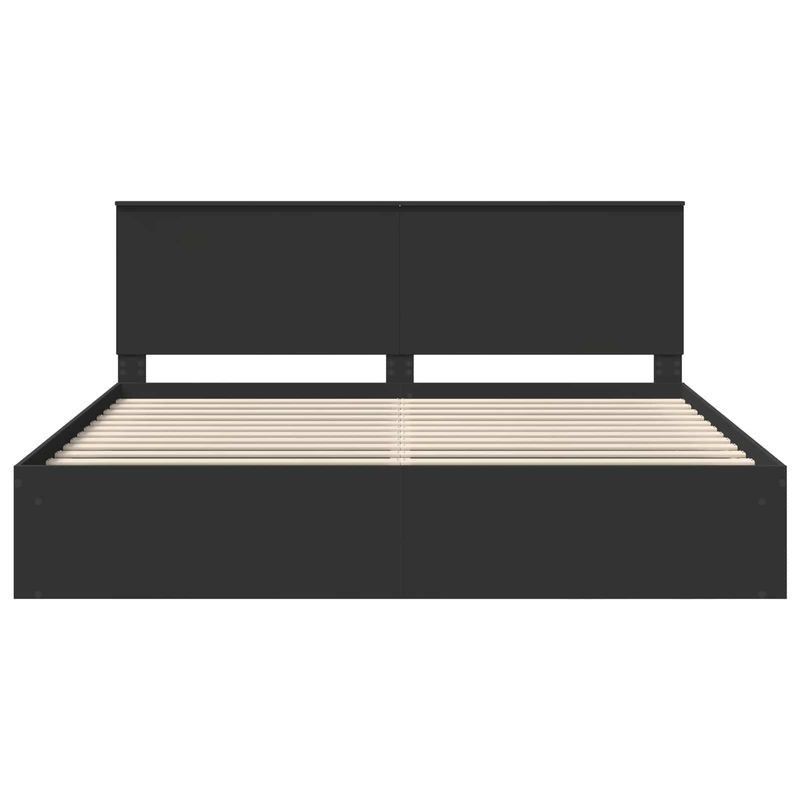 Casa si Gradina - Mobilier - Paturi si accesorii - Paturi - Cadru de pat cu headboard Negru 200 x 200 cm Lemn de pin masiv - Infinity.ro