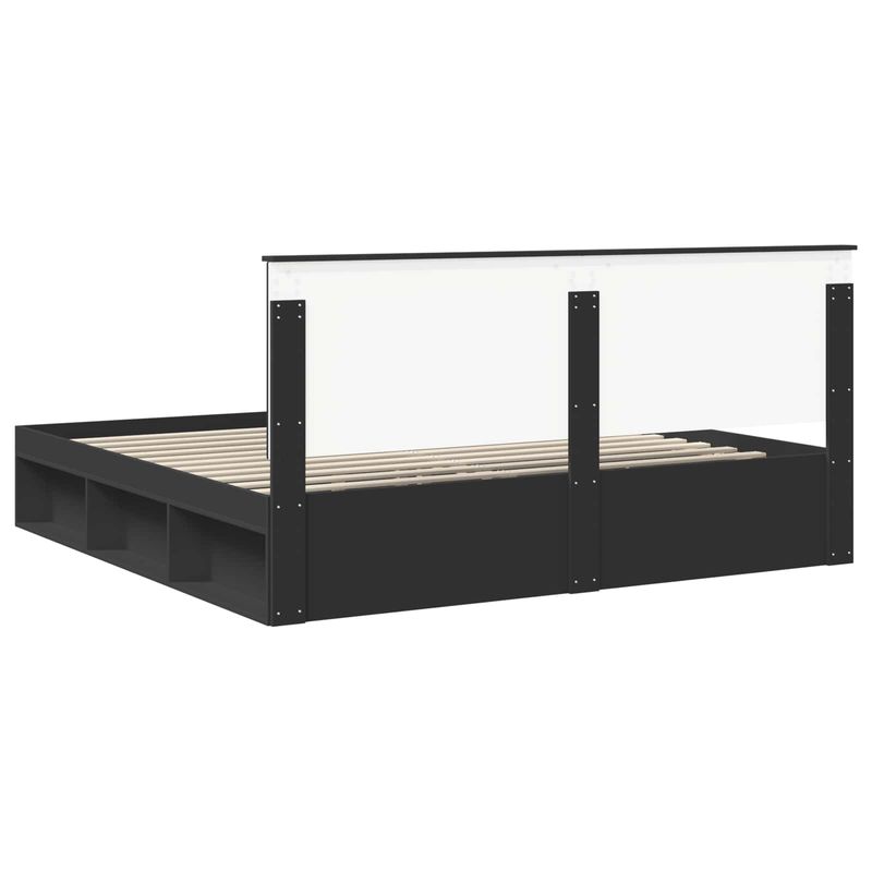 Casa si Gradina - Mobilier - Paturi si accesorii - Paturi - Cadru de pat cu headboard Negru 200 x 200 cm Lemn de pin masiv - Infinity.ro
