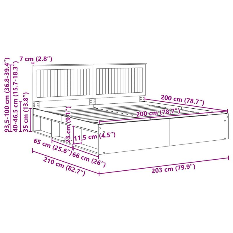 Casa si Gradina - Mobilier - Paturi si accesorii - Paturi - Cadru de pat cu headboard Negru 200 x 200 cm Lemn de pin masiv - Infinity.ro