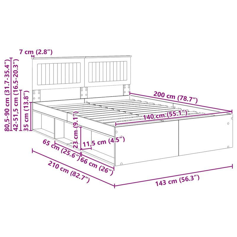Casa si Gradina - Mobilier - Paturi si accesorii - Paturi - Cadru de pat cu headboard Sonoma 140 x 200 cm Lemn de pin masiv - Infinity.ro