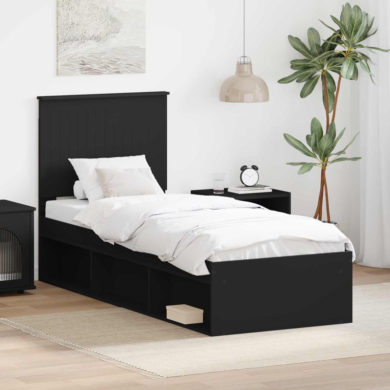 Casa si Gradina - Mobilier - Paturi si accesorii - Paturi - Cadru de pat cu headboard Negru 75 x 190 cm Lemn de pin masiv - Infinity.ro