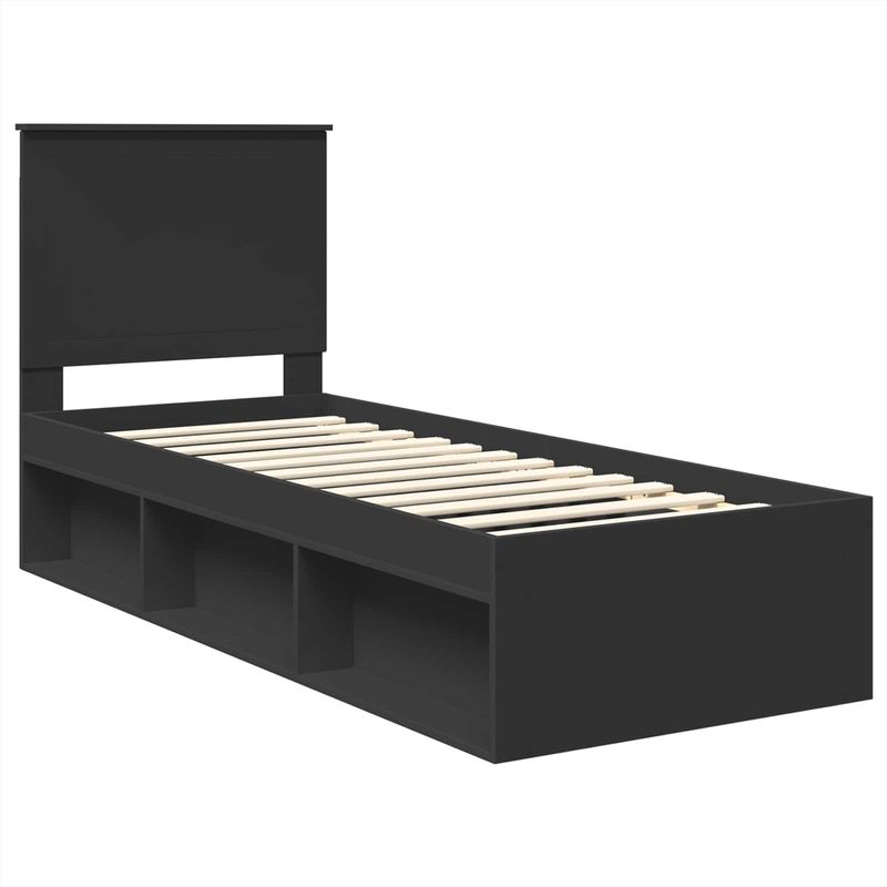 Casa si Gradina - Mobilier - Paturi si accesorii - Paturi - Cadru de pat cu headboard Negru 75 x 190 cm Lemn de pin masiv - Infinity.ro