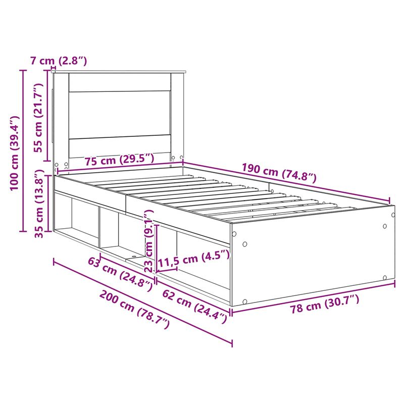 Casa si Gradina - Mobilier - Paturi si accesorii - Paturi - Cadru de pat cu sertar Lemn vechi 75 x 190 cm Lemn de pin masiv - Infinity.ro
