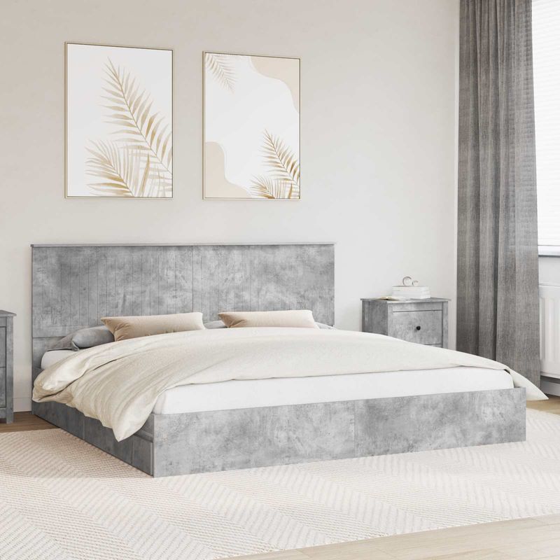 Casa si Gradina - Mobilier - Paturi si accesorii - Paturi - Pat cu storage Gri din beton 200 x 200 cm Lemn compozit - Infinity.ro